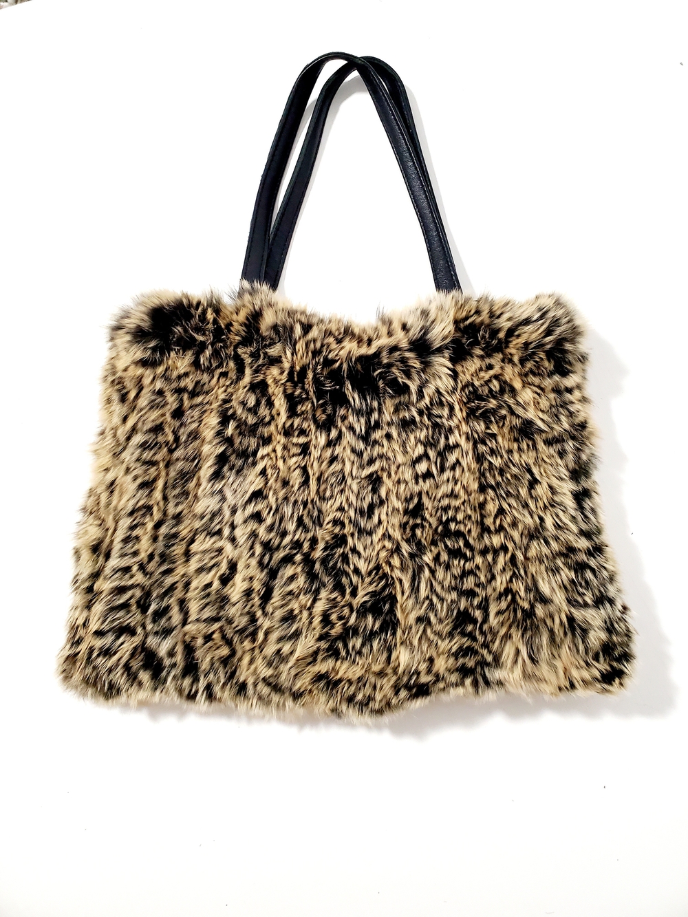 Rabbit Fur Mini Tote Bag with Black Handles
